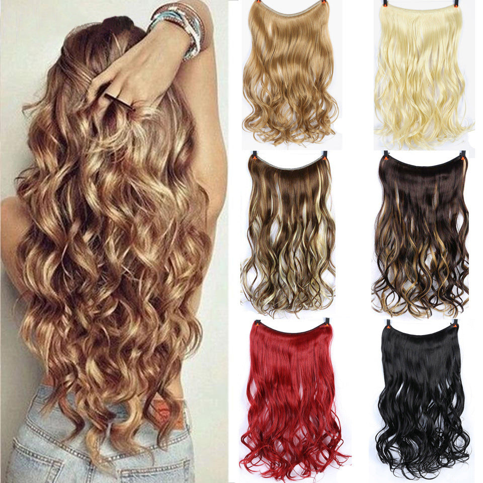 Foreign trade fake found goods seamless wig piece fashion new straight hair curly hair high temperature silk fish line hair extension piece