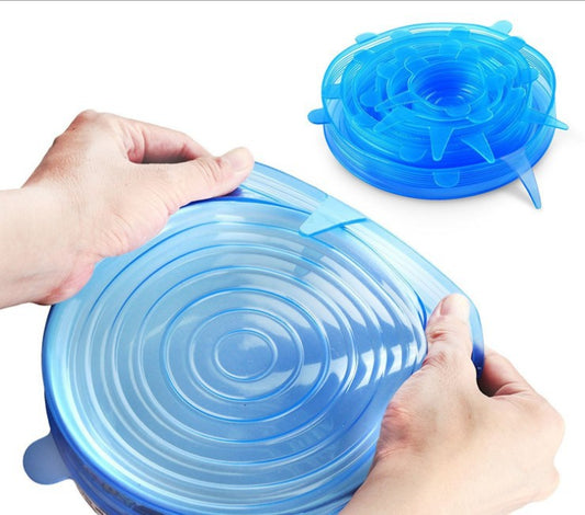 6pcs/set Multifunction Silicone Food Fresh Keeper Heat Resistant Anti Slip Vegetable Salad Wraps Seal Vacuum Bowl Cup Cover Lid