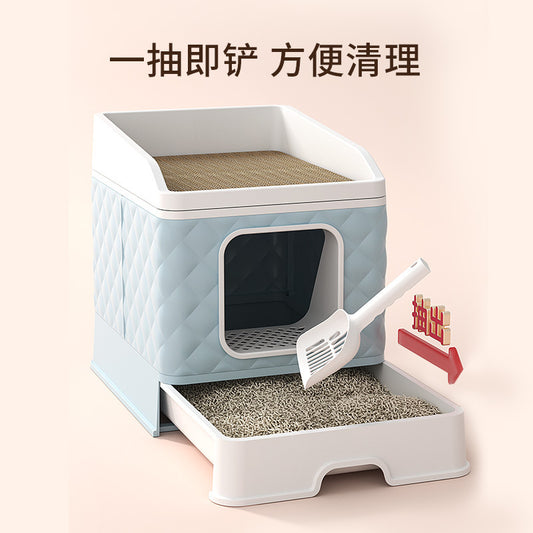 Pet cat litter box extra large fully enclosed foldable anti-splash cat toilet dog cleaning cat supplies wholesale