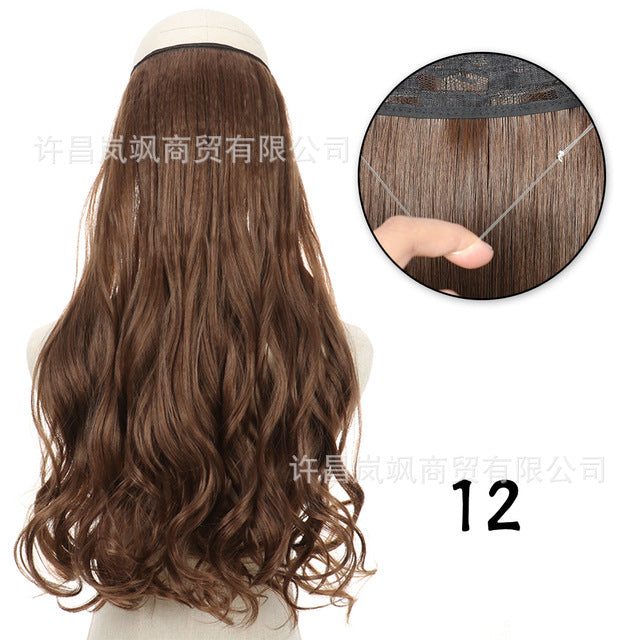 New fishing line hair curtain wig long curly hair extension piece can be freely adjusted one piece seamless wig hair extension piece