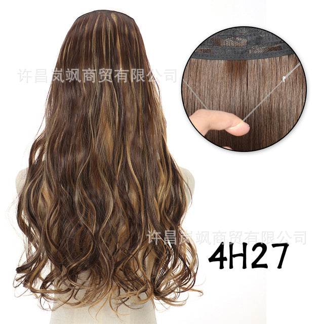 New fishing line hair curtain wig long curly hair extension piece can be freely adjusted one piece seamless wig hair extension piece