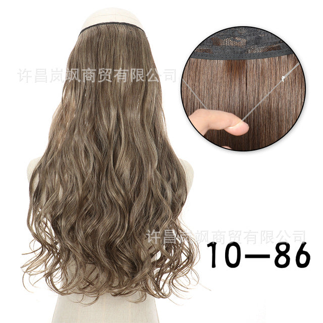 New fishing line hair curtain wig long curly hair extension piece can be freely adjusted one piece seamless wig hair extension piece