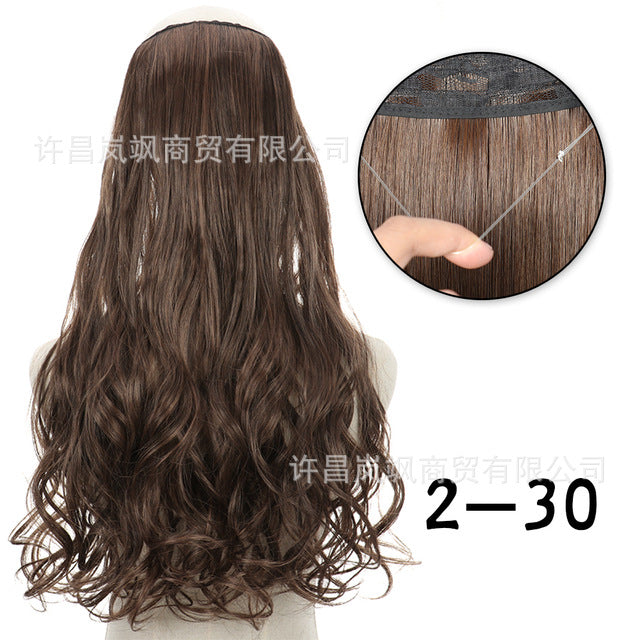 New fishing line hair curtain wig long curly hair extension piece can be freely adjusted one piece seamless wig hair extension piece