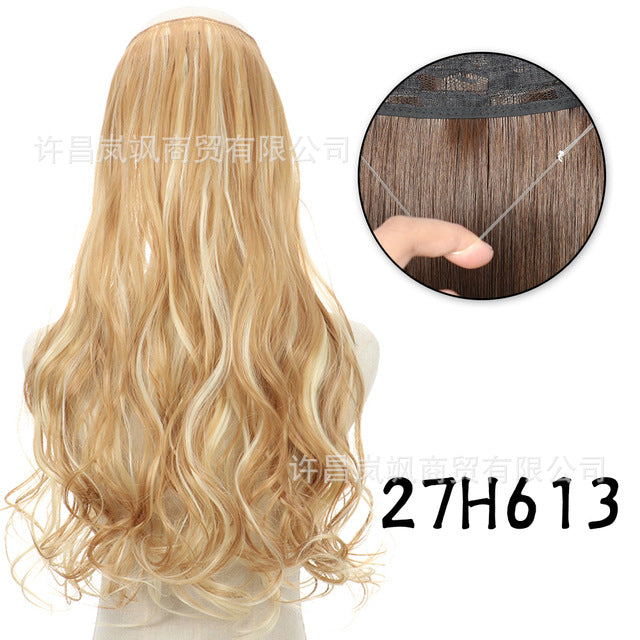 New fishing line hair curtain wig long curly hair extension piece can be freely adjusted one piece seamless wig hair extension piece