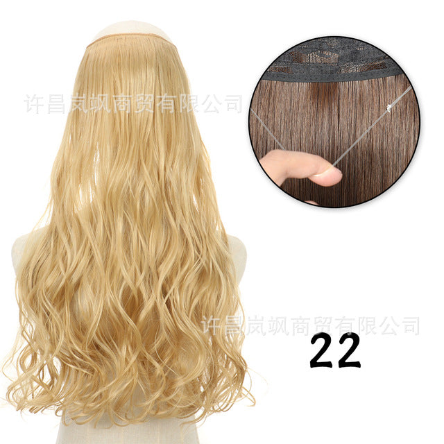 New fishing line hair curtain wig long curly hair extension piece can be freely adjusted one piece seamless wig hair extension piece