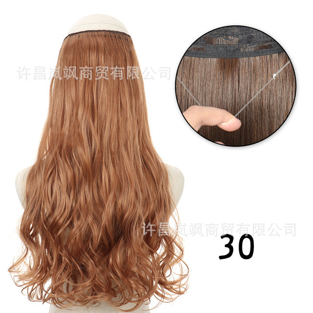 New fishing line hair curtain wig long curly hair extension piece can be freely adjusted one piece seamless wig hair extension piece