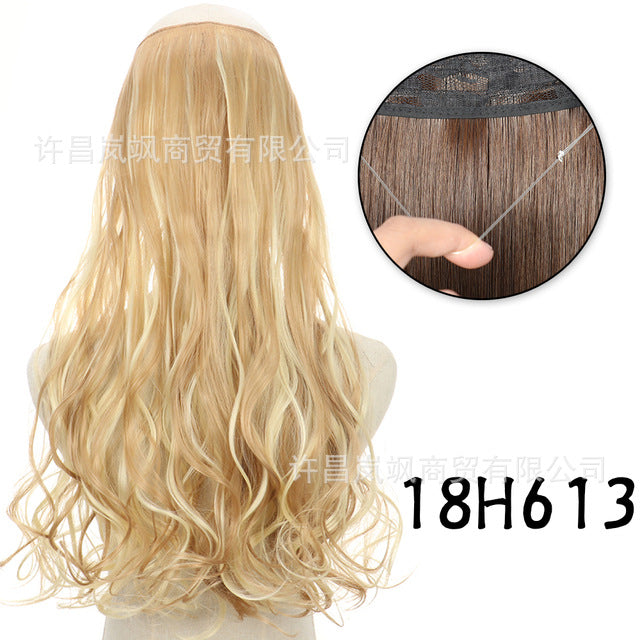 New fishing line hair curtain wig long curly hair extension piece can be freely adjusted one piece seamless wig hair extension piece