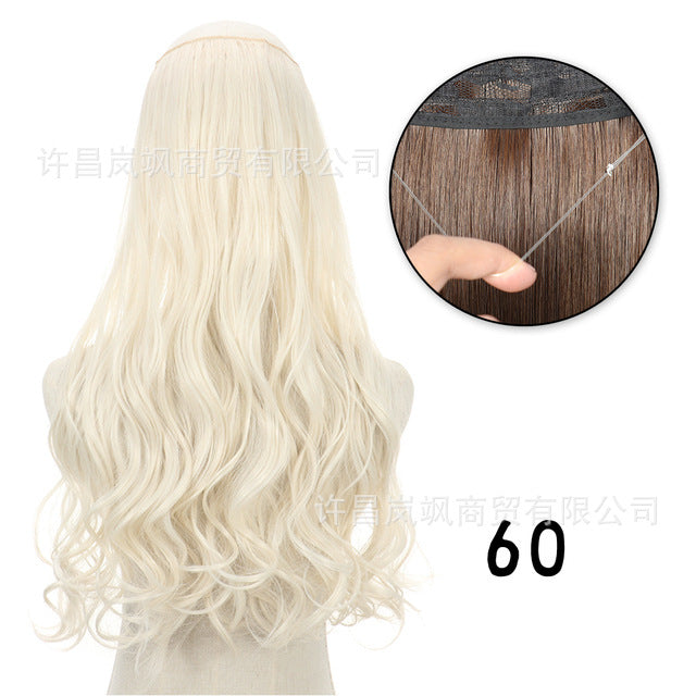 New fishing line hair curtain wig long curly hair extension piece can be freely adjusted one piece seamless wig hair extension piece