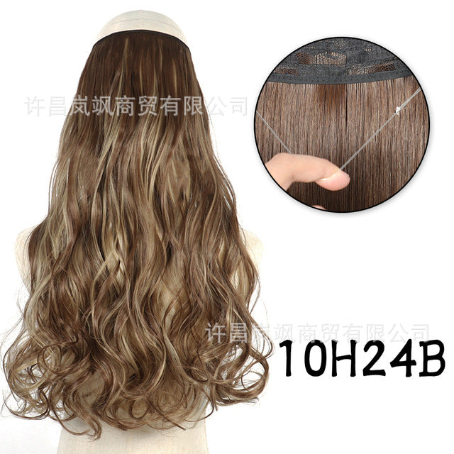 New fishing line hair curtain wig long curly hair extension piece can be freely adjusted one piece seamless wig hair extension piece