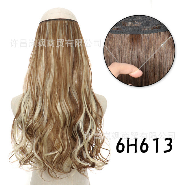 New fishing line hair curtain wig long curly hair extension piece can be freely adjusted one piece seamless wig hair extension piece