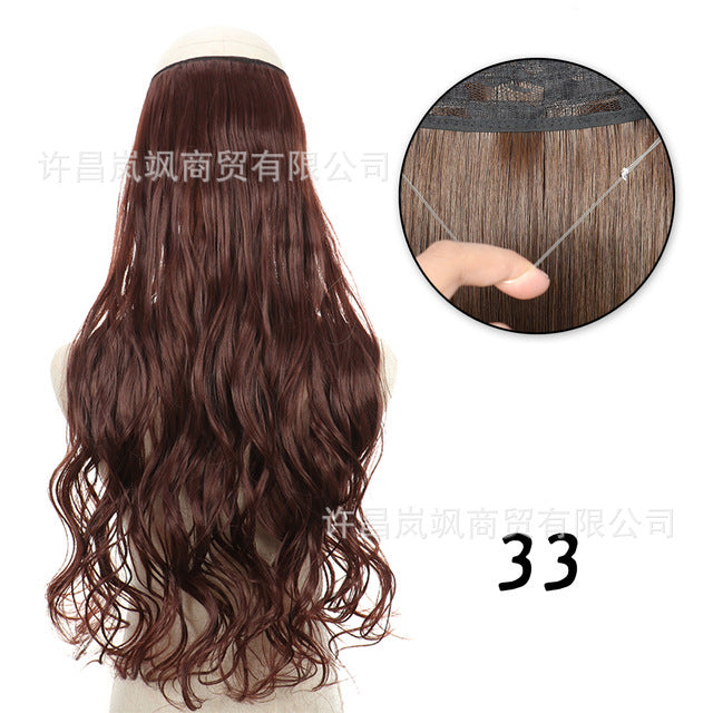 New fishing line hair curtain wig long curly hair extension piece can be freely adjusted one piece seamless wig hair extension piece