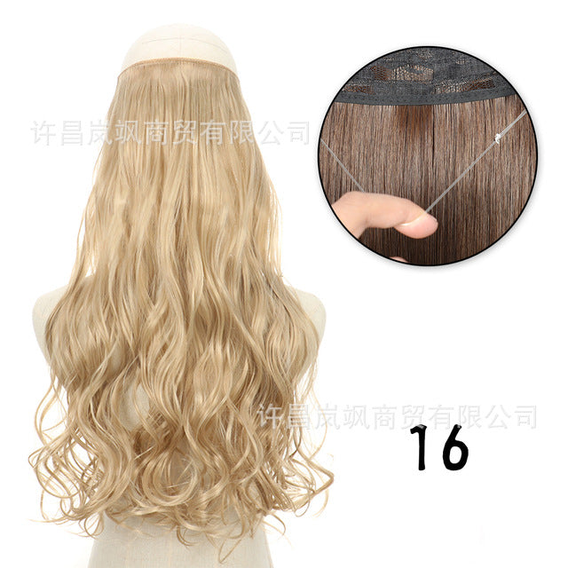 New fishing line hair curtain wig long curly hair extension piece can be freely adjusted one piece seamless wig hair extension piece