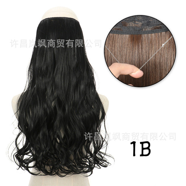 New fishing line hair curtain wig long curly hair extension piece can be freely adjusted one piece seamless wig hair extension piece