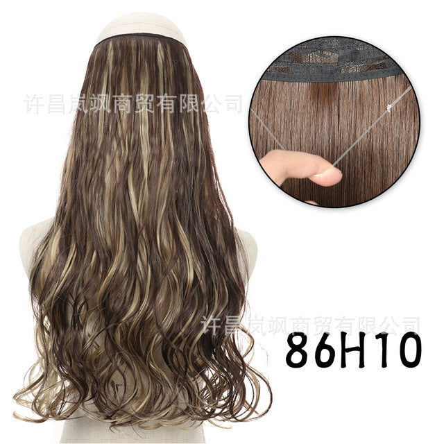 New fishing line hair curtain wig long curly hair extension piece can be freely adjusted one piece seamless wig hair extension piece