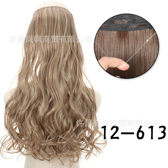 New fishing line hair curtain wig long curly hair extension piece can be freely adjusted one piece seamless wig hair extension piece