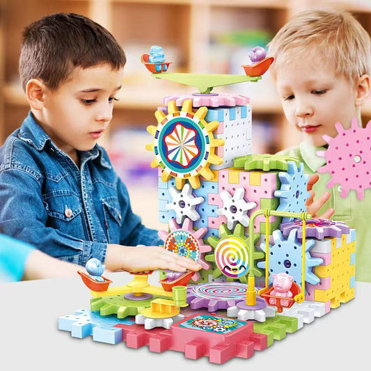 Variety of electric building blocks, gears, large particles, soft rubber macaron gift boxes, children's decompression and assembly puzzle toys