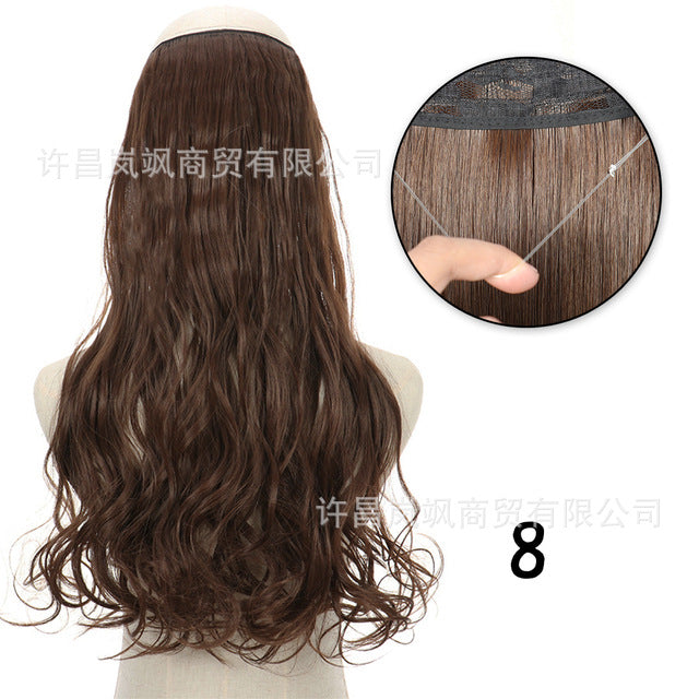 New fishing line hair curtain wig long curly hair extension piece can be freely adjusted one piece seamless wig hair extension piece