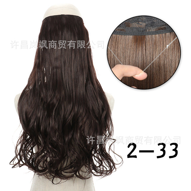 New fishing line hair curtain wig long curly hair extension piece can be freely adjusted one piece seamless wig hair extension piece