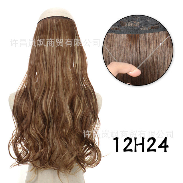 New fishing line hair curtain wig long curly hair extension piece can be freely adjusted one piece seamless wig hair extension piece