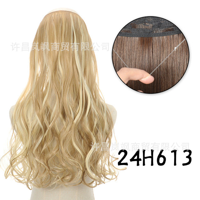 New fishing line hair curtain wig long curly hair extension piece can be freely adjusted one piece seamless wig hair extension piece