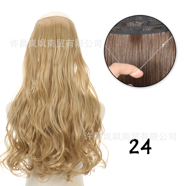 New fishing line hair curtain wig long curly hair extension piece can be freely adjusted one piece seamless wig hair extension piece