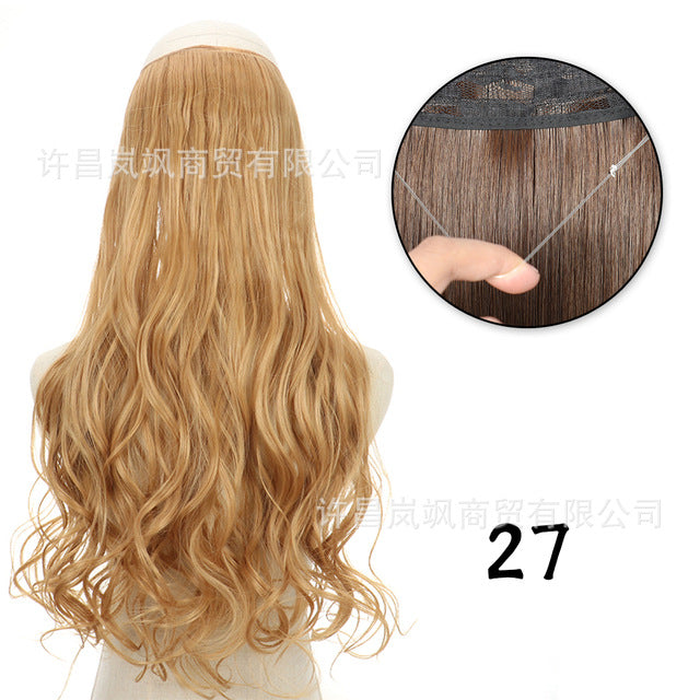 New fishing line hair curtain wig long curly hair extension piece can be freely adjusted one piece seamless wig hair extension piece