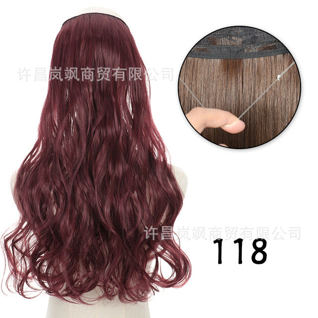 New fishing line hair curtain wig long curly hair extension piece can be freely adjusted one piece seamless wig hair extension piece