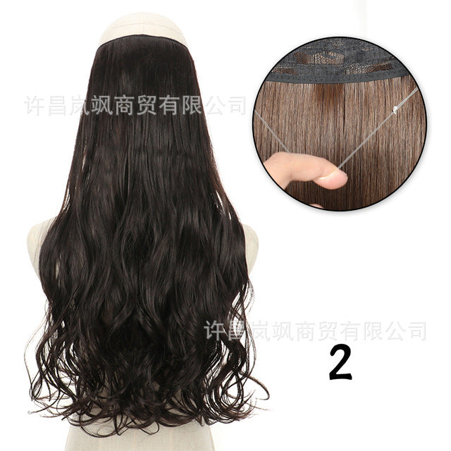 New fishing line hair curtain wig long curly hair extension piece can be freely adjusted one piece seamless wig hair extension piece