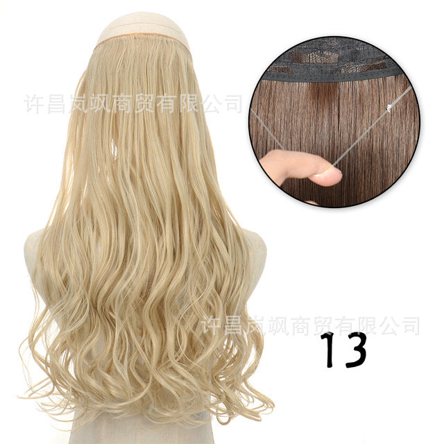 New fishing line hair curtain wig long curly hair extension piece can be freely adjusted one piece seamless wig hair extension piece