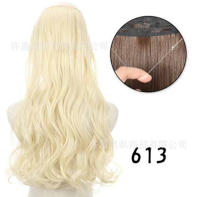 New fishing line hair curtain wig long curly hair extension piece can be freely adjusted one piece seamless wig hair extension piece