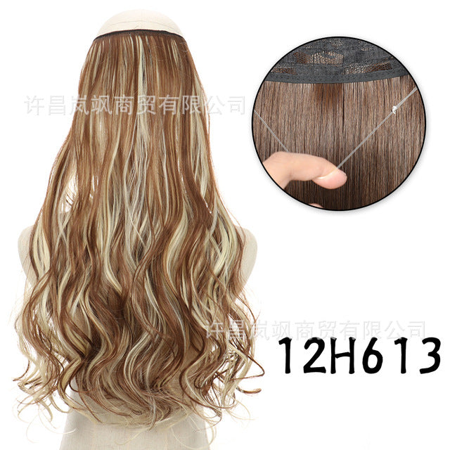 New fishing line hair curtain wig long curly hair extension piece can be freely adjusted one piece seamless wig hair extension piece