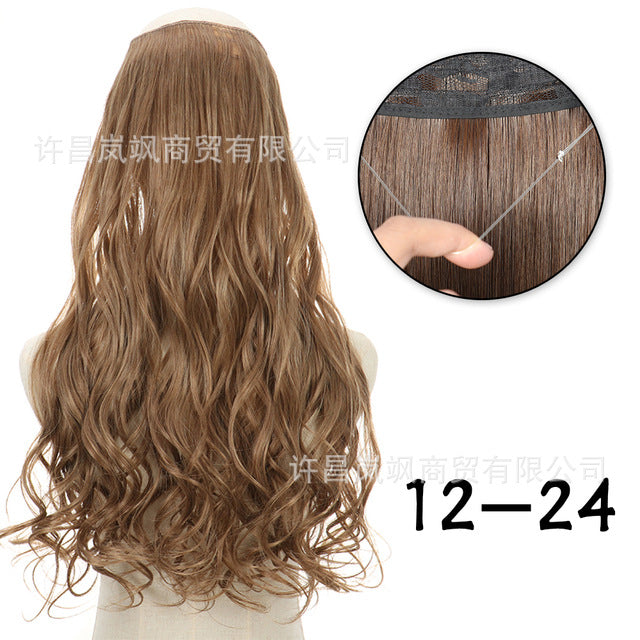 New fishing line hair curtain wig long curly hair extension piece can be freely adjusted one piece seamless wig hair extension piece