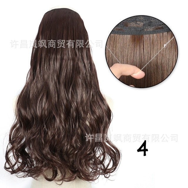 New fishing line hair curtain wig long curly hair extension piece can be freely adjusted one piece seamless wig hair extension piece